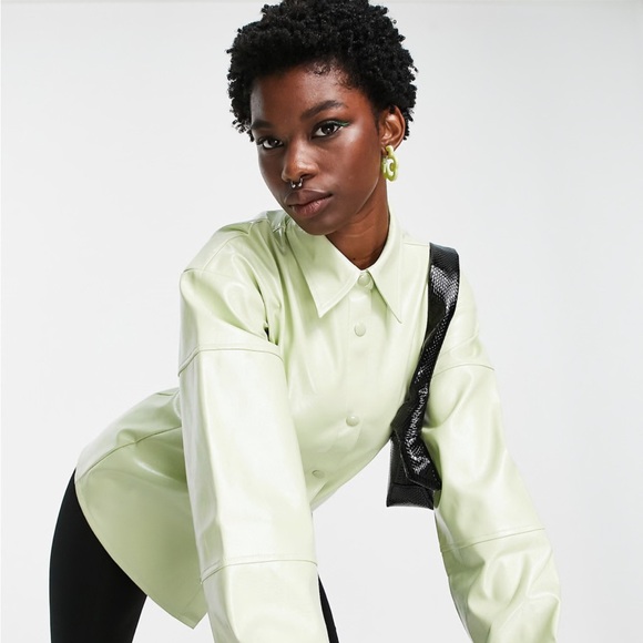 ASOS Jackets & Blazers - COLLUSION fitted high shine vinyl shirt in ecru